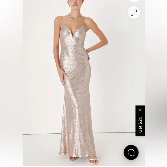 gold sequin plunge dress Sya Dress In Sequin – Halston main image 1